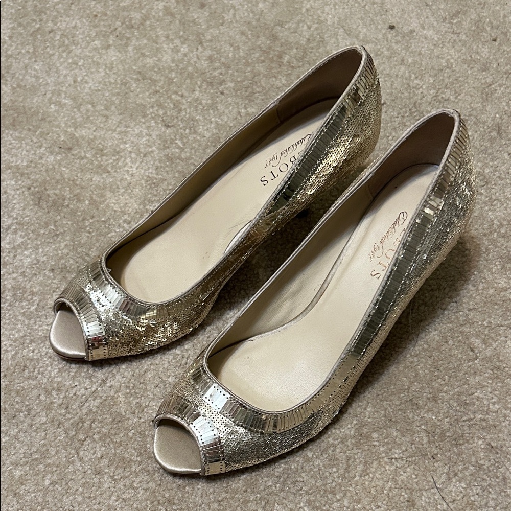 Talbots Gold Sequin Peep-Toe Heels